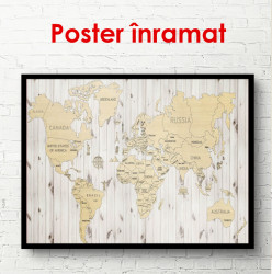 Poster, Harta lumii pe un fundal din lemn