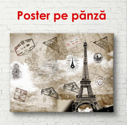 Poster, Hartă retro cu Turnul Eiffel