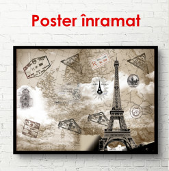 Poster, Hartă retro cu Turnul Eiffel