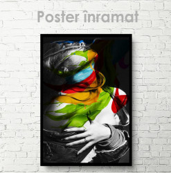 Poster, Imagine alb-negru a unei fete cu culori curcubeu