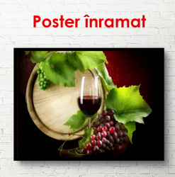 Poster, Pahar cu vin roșu și un butoi