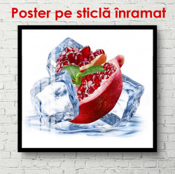 Poster, Rodie și cuburi de gheață pe un fundal alb