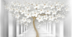 Tablou modular, Copac de aur cu flori albe în fundalul tunelului