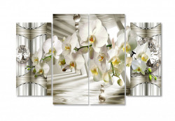 Tablou modular, Orhidee albă pe un fundal 3D.