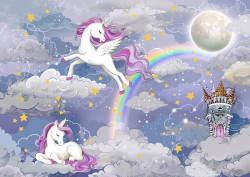 Tapet foto pentru copii, Unicorni în cerul fermecător
