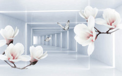 Fototapet 3D, O magnolie roz pe fundalul unui tunel