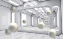 Fototapet 3D, Perle albe plutitoare într-un tunel 3D