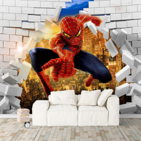 Fototapet 3D, Spiderman pe fundalul unui perete spart