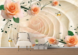 Fototapet 3D, Trandafiri bej pe fundalul unui tunel