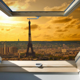 Fototapet, O fereastră cu Priveliște la Paris seara