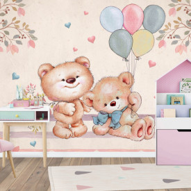 Fototapet pentru copii, Urși maro pe un fundal roz