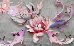 Fototapet, Un trandafir purpuriu ceramic pe un fundal gri