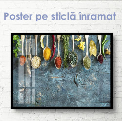 Poster, Condimente și ierburi pe tablă albastru-gri