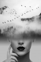 Poster, Fata alb-negru în nori