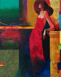Poster, Fată în rochie roșie