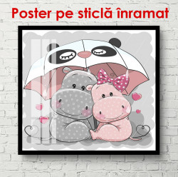 Poster, Hipopotami gri și roz sub o umbrelă