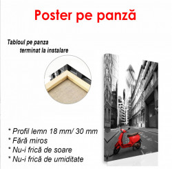 Poster, Moped roșu în orașul alb-negru
