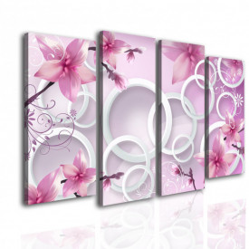 Tablou modular, Flori abstracte de culoare roz