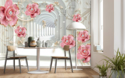 Fototapet 3D, Coloane și flori prețioase