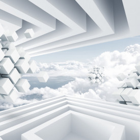 Fototapet 3D, Model abstract cu forme geometrice și nori
