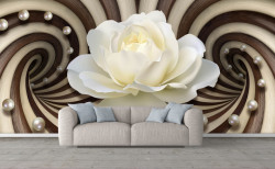 Fototapet 3D, Un trandafir alb pe un fundal de linii abstracte maro
