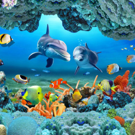 Fototapet, Delfinii printre pești și corali