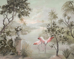 Fototapet, Flamingo în jungla verde
