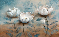 Fototapet, Flori albe delicate cu frunze