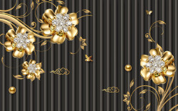 Fototapet, Flori de aur pe un fundal cu dungi negre
