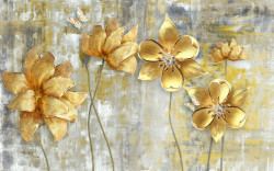 Fototapet, Flori galbene pe un fundal bej abstract
