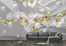 Fototapet, Orhidee albă pe un fond tridimensional