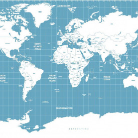 Fototapete, Hartă albastră cu continente albe