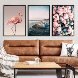 Poster, Flamingo, mare și flori