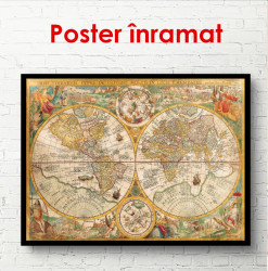 Poster, Harta lumii de culoare maro