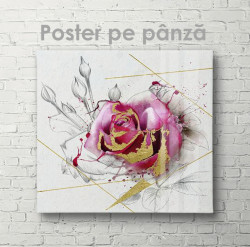 Poster, Trandafir abstract cu particule aurii