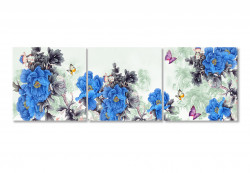 Tablou modular, Flori albastre pe un fundal cenușiu abstract