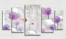 Tablou modular, Flori violete pe fundal alb