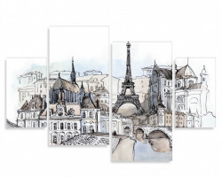 Tablou modular, Parisul pictat în culori calde