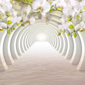 Fototapet 3D, Orhidei albe la intrarea în tunel