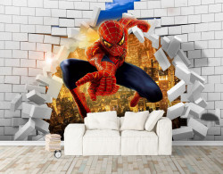 Fototapet 3D, Spiderman pe fundalul unui perete spart