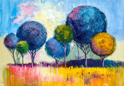 Fototapet, Copaci multicolor pictati in culori aprinse