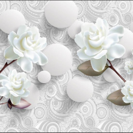 Fototapet, Flori albe pe fundalul mingilor