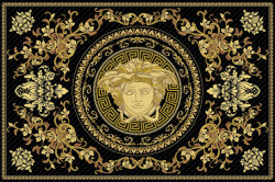 Fototapet, Semn Versace pe un fundal negru cu elemente aurii