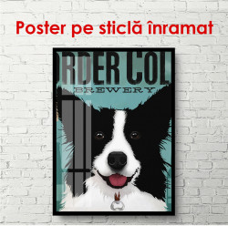 Poster, Câine alb-negru pe fundal albastru