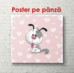 Poster, Câinele pe un fundal roz cu inimi