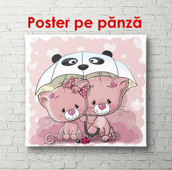 Poster, Două pisici roz sub o umbrelă