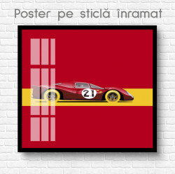 Poster, Mașină pe o dungă galbenă și pe un fundal roșu