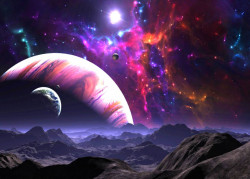 Poster, Pămânul pe un fond de galaxie violet