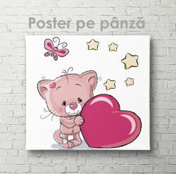 Poster, Pisicuță roz cu inimioară