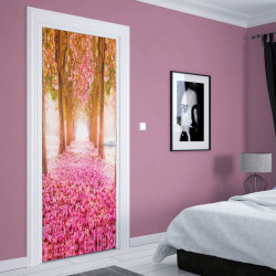 Stickere 3D pentru uși, Aleea cu flori roz, 1 foaie de 80 x 200 cm